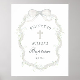 White Ribbon Baby's Breath Baptism Welcome Poster