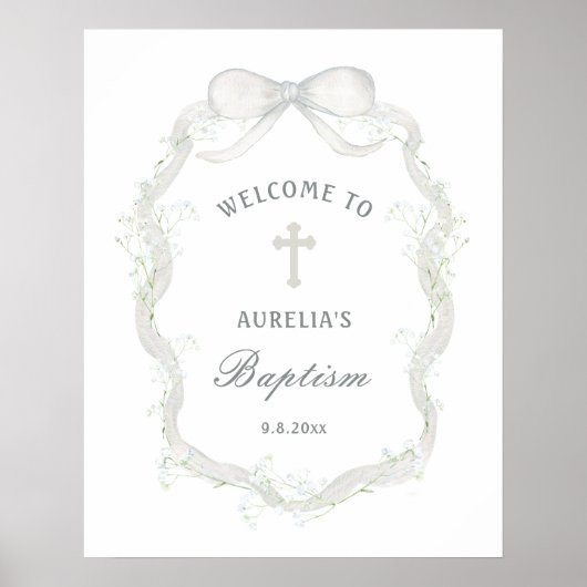 White Ribbon Baby's Breath Baptism Welcome Poster (Voorkant)
