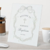White Ribbon Baby's Breath Baptism Welcome Reclamebord Met Voetstuk (Insitu)