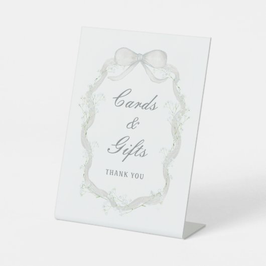 White Ribbon Baby's Breath Cards & Gifts Reclamebord Met Voetstuk (Voorkant)