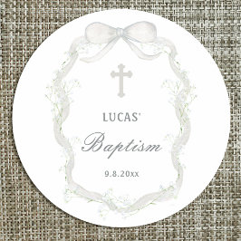 White Ribbon Baby's Breath Doop Ronde Sticker