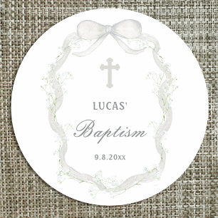 White Ribbon Baby's Breath Doop Ronde Sticker