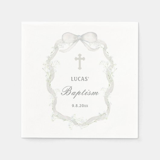 White Ribbon Baby's Breath Doop Servet (Voorkant)