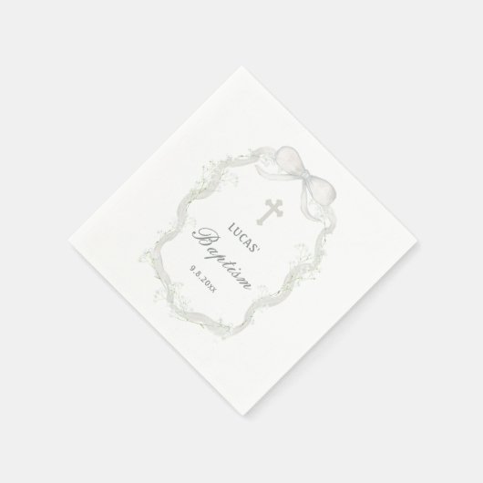 White Ribbon Baby's Breath Doop Servet (Hoek)