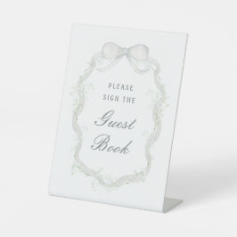 White Ribbon Baby's Breath Guest Book Reclamebord Met Voetstuk