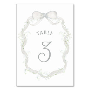 White Ribbon Baby's Breath Table Nummer Kaart