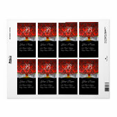 WHITE RIBBON BLACK RED RUBY DAMASK MONOGRAM ETIKET (Full Sheet)