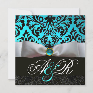 WHITE RIBBON BLAUWGROEN AQUA BLUE BLACK DAMASK MON KAART