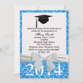 White Ribbon Blue Leopard Afstuderen Invitation Kaart (Voorkant)