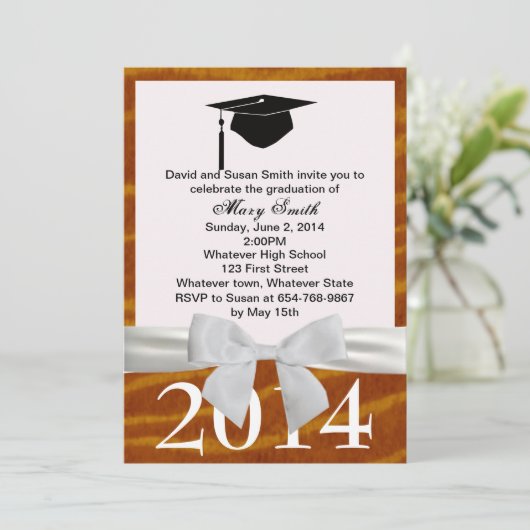 White Ribbon en Tiger Afstuderen Kaart (Staand voorkant)