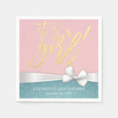 White Ribbon Gold Script Blue Roze Baby shower Servetten (Voorkant)