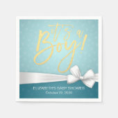 White Ribbon Gold Script Turquoise Baby shower Servetten (Voorkant)