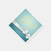 White Ribbon Gold Script Turquoise Baby shower Servetten (Hoek)