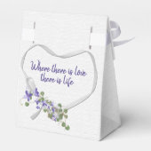 White Ribbon Heart and Purple Flowers Favor Box Bedankdoosjes (Achterkant)