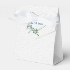 White Ribbon Heart en Aqua Flowers Favor Box Bedankdoosjes