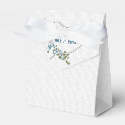 White Ribbon Heart en Aqua Flowers Favor Box Bedankdoosjes (Voorkant Zijde)
