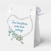 White Ribbon Heart en Aqua Flowers Favor Box Bedankdoosjes (Achterkant)