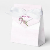 White Ribbon Heart met Roze Flowers Favor Box Bedankdoosjes (Voorkant Zijde)