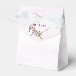 White Ribbon Heart met Roze Flowers Favor Box Bedankdoosjes