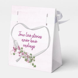White Ribbon Heart met Roze Flowers Favor Box Bedankdoosjes