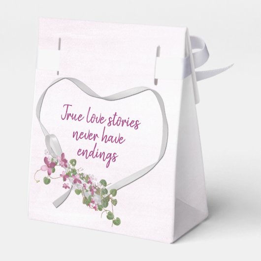 White Ribbon Heart met Roze Flowers Favor Box Bedankdoosjes (Achterkant)