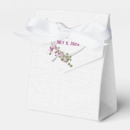 White Ribbon Heart met Roze Flowers Favor Box Bedankdoosjes
