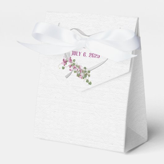 White Ribbon Heart met Roze Flowers Favor Box Bedankdoosjes (Voorkant Zijde)