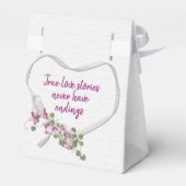 White Ribbon Heart met Roze Flowers Favor Box Bedankdoosjes (Achterkant)