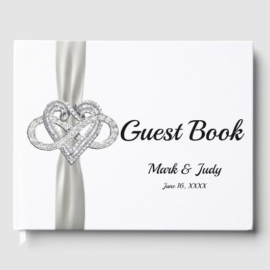 White Ribbon Infinity Heart Bruiloft Gastenboek (Voorkant)