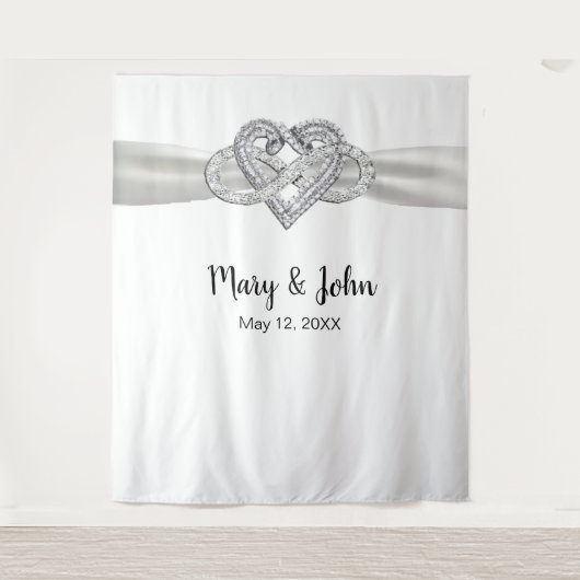White Ribbon Infinity Heart Wedding Achtergrond Wandkleed (Voorkant)