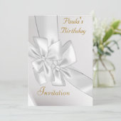 White Ribbon Popular Birthday Invitation Kaart (Staand voorkant)