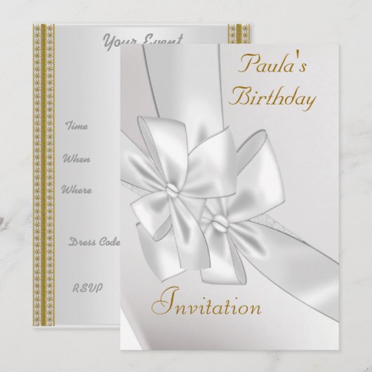 White Ribbon Popular Birthday Invitation Kaart (Voorkant / Achterkant)