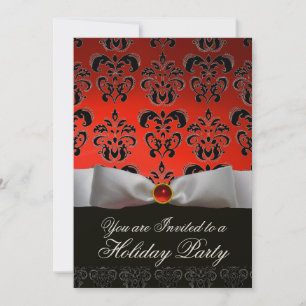 WHITE RIBBON RED BLACK DAMASK HOLIDAY PARTY Ruby Kaart