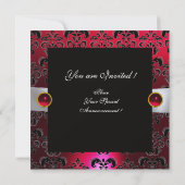 WHITE RIBBON RED BURGUNDY BLACK DAMASK MONOGRAM KAART (Achterkant)