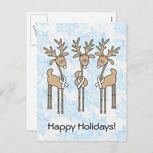 White Ribbon Reindeer Feestdagenkaart (Voorkant / Achterkant)