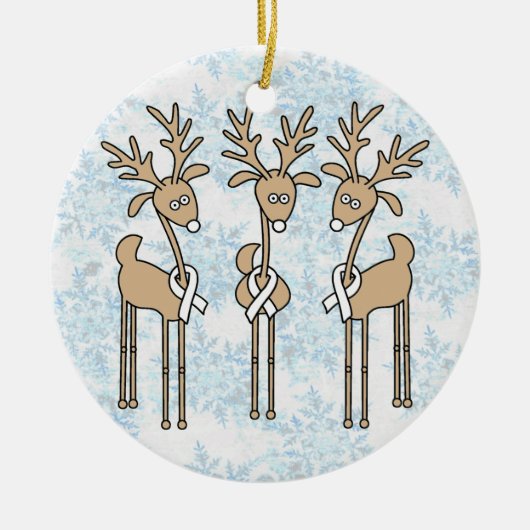 White Ribbon Reindeer Keramisch Ornament (Voorkant)