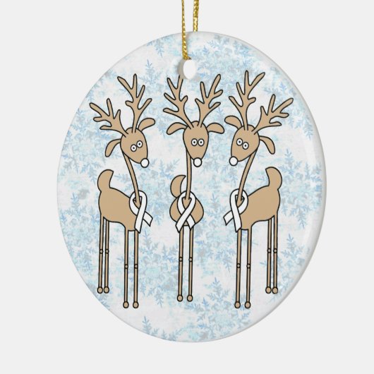 White Ribbon Reindeer Keramisch Ornament (Links)