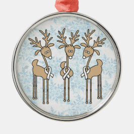 White Ribbon Reindeer Metalen Ornament