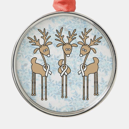 White Ribbon Reindeer Metalen Ornament (Voorkant)
