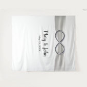 White Ribbon Silver Infinity Wedding Backdrop Wandkleed (Voorkant (horizontaal))