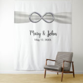 White Ribbon Silver Infinity Wedding Backdrop Wandkleed (In situ)
