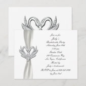White Ribbon Silver Swan Bachelorette Party Invite Kaart (Voorkant / Achterkant)