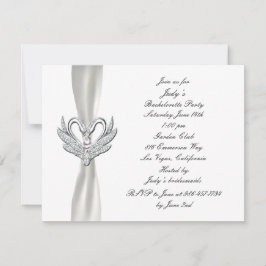 White Ribbon Silver Swan Bachelorette Party Invite Kaart