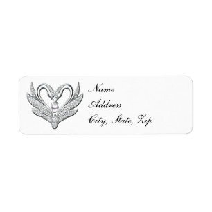 White Ribbon Silver Swans Adresetiketten Etiket