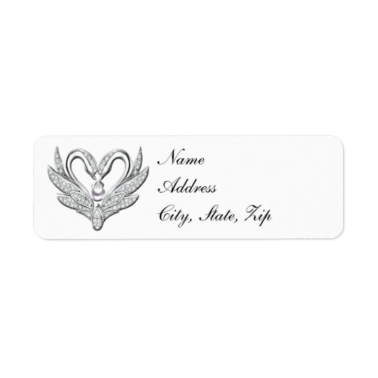 White Ribbon Silver Swans Adresetiketten Etiket (Voorkant)
