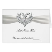 White Ribbon Silver Swans Folted Table Place Card (Voorkant Horizontaal)