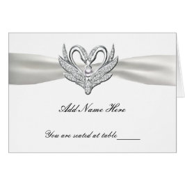 White Ribbon Silver Swans Folted Table Place Card