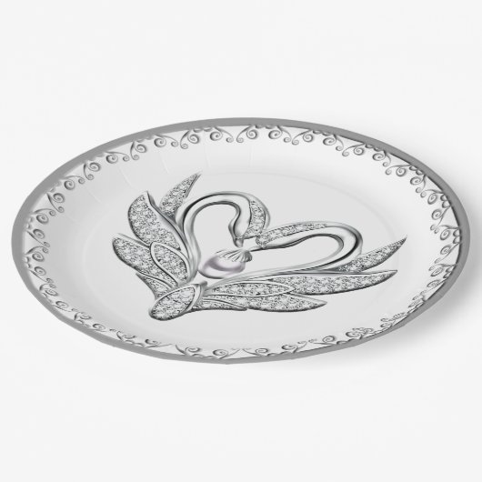 White Ribbon Silver Swans Paper Bord (Gekanteld)