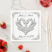White Ribbon Silver Swans Paper Napkins Servetten (Insitu)