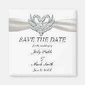 White Ribbon Silver Swans Save the Date Magnet (Voorkant)